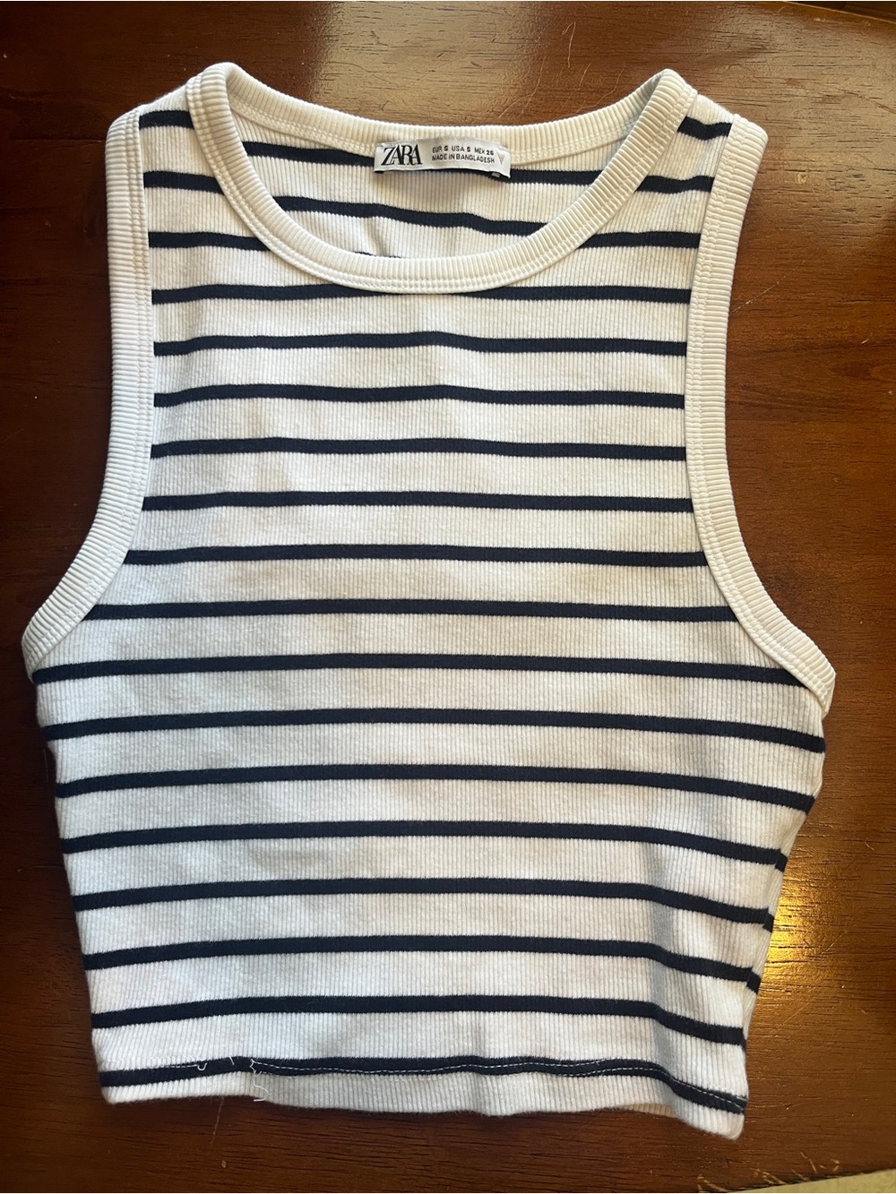 ZARA White Tank Top with Navy Stripes